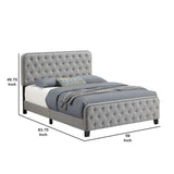 Benzara Fabric Upholstered Tufted Full Bed with Nailhead Trim, Gray BM230399 Gray Solid Wood, Fabric BM230399