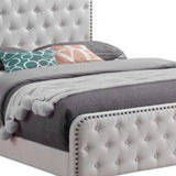Benzara Tufted Eastern King Fabric Bed with Nailhead Trim, Beige BM230400 Beige Solid Wood, Fabric BM230400