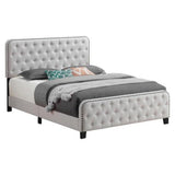 Tufted Eastern King Fabric Bed with Nailhead Trim, Beige
