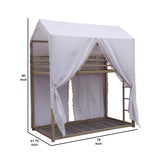 Benzara Twin Over Twin Canopy Bunk Bed with LED, Beige and Brown BM230402 Beige, Brown Metal, Fabric BM230402