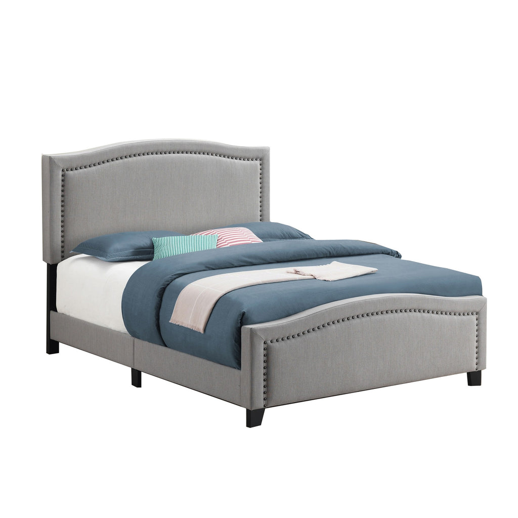 Benzara Fabric Upholstered Curved Design Eastern King Bed, Gray BM230403 Gray Solid Wood, Fabric BM230403
