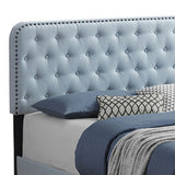Benzara Fabric Upholstered Tufted Queen Bed with Nailhead Trim, Blue BM230405 Blue Solid Wood, Fabric BM230405