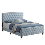 Benzara Fabric Upholstered Tufted Queen Bed with Nailhead Trim, Blue BM230405 Blue Solid Wood, Fabric BM230405