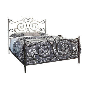 Benzara Open Frame Scroll Design Metal Queen Bed, Dark Bronze BM230408 Black Metal BM230408