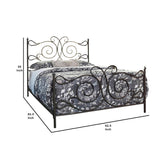 Benzara Open Frame Scroll Design Metal Queen Bed, Dark Bronze BM230408 Black Metal BM230408