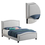 Benzara Fabric Upholstered Curved Design Eastern King Bed, Beige BM230411 Beige Solid Wood, Fabric BM230411