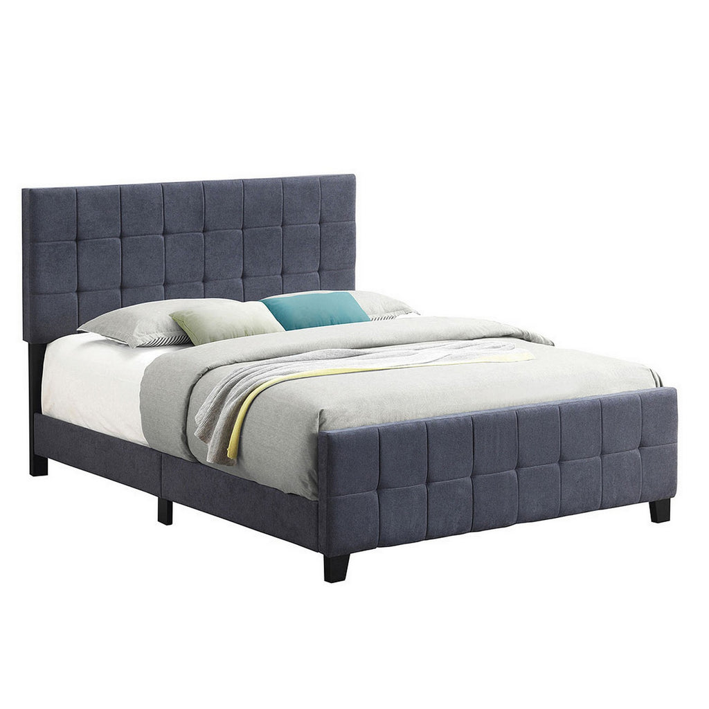 Benzara Grid Tufted Fabric Upholstered Queen Bed, Gray BM230415 Gray Solid Wood, Fabric BM230415