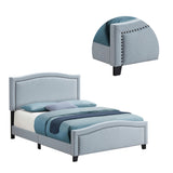 Benzara Fabric Upholstered Curved Design Queen Bed, Blue BM230417 Blue Solid Wood, Fabric BM230417