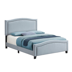 Benzara Fabric Upholstered Curved Design Queen Bed, Blue BM230417 Blue Solid Wood, Fabric BM230417