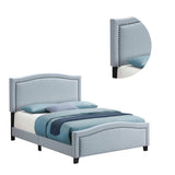 Benzara Fabric Upholstered Curved Design Queen Bed, Blue BM230417 Blue Solid Wood, Fabric BM230417