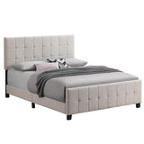 Benzara Grid Tufted Fabric Upholstered Queen Bed, Beige BM230420 Beige Solid Wood, Fabric BM230420