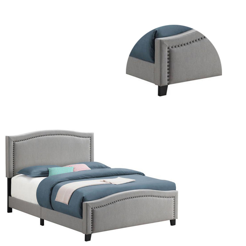 Benzara Fabric Upholstered Curved Design Queen Bed, Gray BM230421 Gray Solid Wood, Fabric BM230421