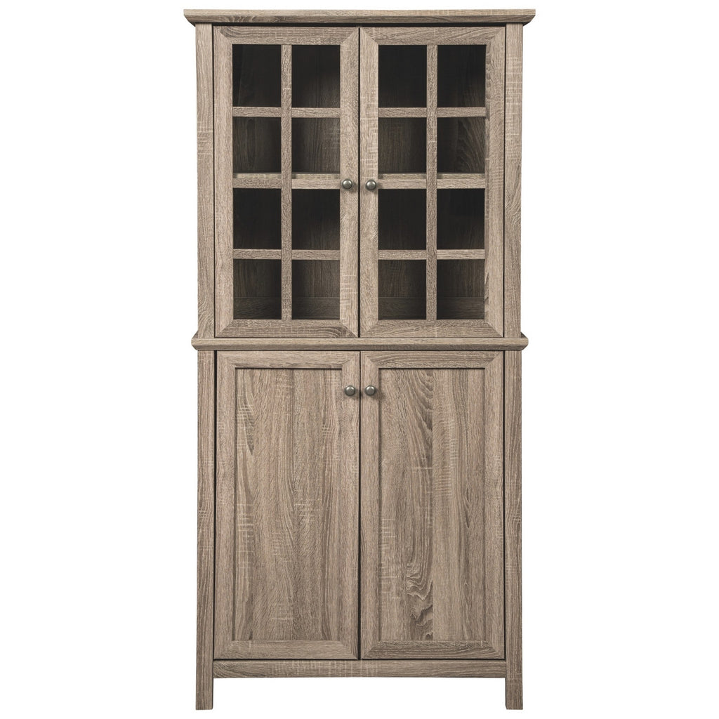 Benzara 71 Inches 2 Glass Insert and 2 Closed Door Wooden Accent Cabinet, Brown BM230895 Brown Engineered Wood and Glass BM230895