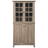 Benzara 71 Inches 2 Glass Insert and 2 Closed Door Wooden Accent Cabinet, Brown BM230895 Brown Engineered Wood and Glass BM230895