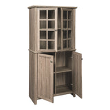 Benzara 71 Inches 2 Glass Insert and 2 Closed Door Wooden Accent Cabinet, Brown BM230895 Brown Engineered Wood and Glass BM230895