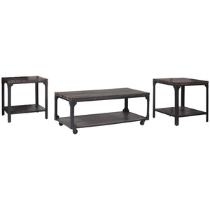 Benzara 3 Piece Metal Frame Occasional Table Set with Rivets, Brown and Black BM230896 Brown and Black Engineered Wood, Metal and Laminate BM230896