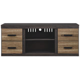 Benzara 63 Inches 2 Door Wooden TV Stand with Open Shelf, Brown and Gray BM230898 Gray and Brown Engineered Wood BM230898