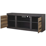 Benzara 63 Inches 2 Door Wooden TV Stand with Open Shelf, Brown and Gray BM230898 Gray and Brown Engineered Wood BM230898