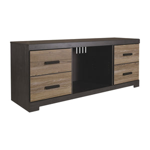 Benzara 63 Inches 2 Door Wooden TV Stand with Open Shelf, Brown and Gray BM230898 Gray and Brown Engineered Wood BM230898