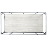 Benzara 48 Inches Glass Top Cocktail Table with Stone Shelf, Clear and Chrome BM230903 Clear and Chrome Metal, Glass and faux Marble BM230903