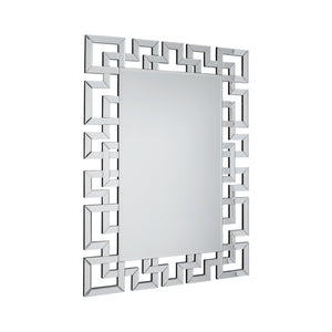 Benzara 47 Inches Greek Key Design Accent Mirror, Silver BM230905 Silver Glass and Mirror BM230905