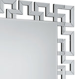 Benzara 47 Inches Greek Key Design Accent Mirror, Silver BM230905 Silver Glass and Mirror BM230905