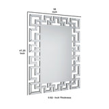 Benzara 47 Inches Greek Key Design Accent Mirror, Silver BM230905 Silver Glass and Mirror BM230905