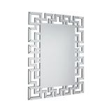 Benzara 47 Inches Greek Key Design Accent Mirror, Silver BM230905 Silver Glass and Mirror BM230905