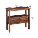 Benzara 32 Inches 2 Drawer Accent Table with Open Shelf, Brown BM230908 Brown Solid Wood BM230908