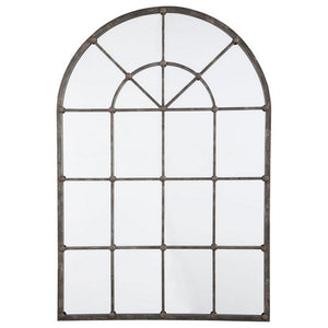 Benzara Arched Window Pane Metal Accent Mirror, Bronze BM230910 Bronze Metal and Mirror BM230910