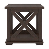 Benzara 22 Inches Rough Hewn Saw Wooden End Table with X Side Panels, Brown BM230912 Brown Engineered Wood and Laminate BM230912