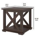 Benzara 22 Inches Rough Hewn Saw Wooden End Table with X Side Panels, Brown BM230912 Brown Engineered Wood and Laminate BM230912