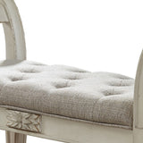 Benzara 46 Inches Tufted Fabric Padded Wooden Accent Bench, Antique White BM230917 White Solid Wood and Fabric BM230917