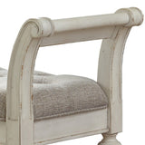 Benzara 46 Inches Tufted Fabric Padded Wooden Accent Bench, Antique White BM230917 White Solid Wood and Fabric BM230917