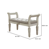 Benzara 46 Inches Tufted Fabric Padded Wooden Accent Bench, Antique White BM230917 White Solid Wood and Fabric BM230917