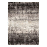 84 x 60 Inches Abstract Grid Design Polypropylene Rug, Gray and Black