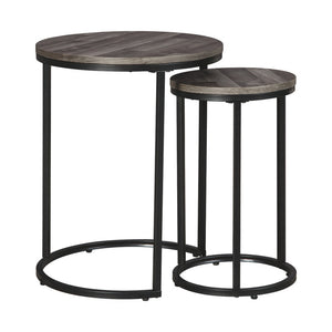 Benzara Round Wooden Top Metal Accent Table, Set of 2, Gray and Black BM230944 Gray and Black Engineered Wood and Metal BM230944