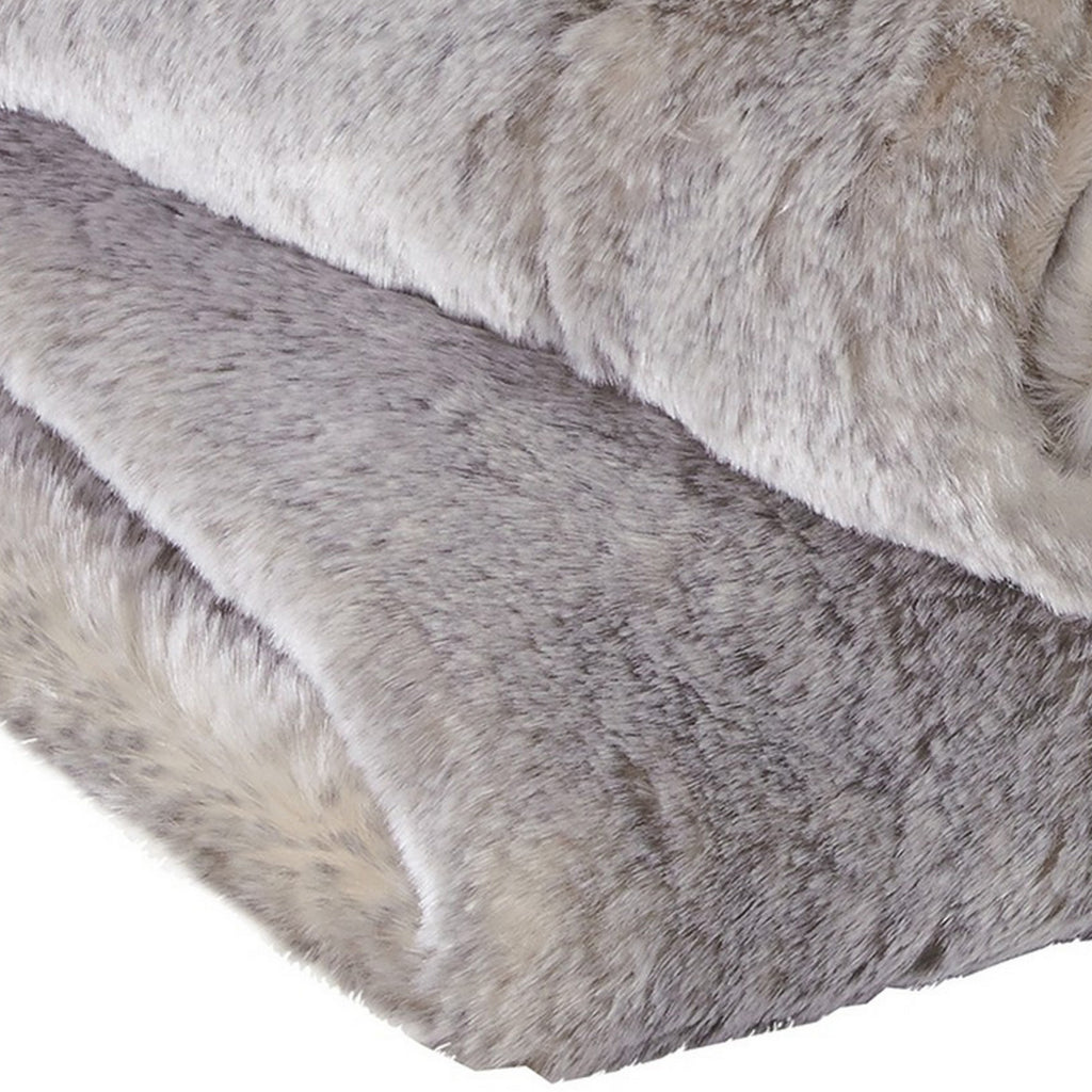 Benzara 60 x 50 Acrylic Throw with Faux Fur Embellishment, Set of 3, Gray and Beige BM230951 Gray and Beige Fabric BM230951