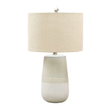 Benzara Speckled Ceramic Base Table Lamp with Drum Shade, Beige BM230969 Beige Ceramic and Fabric BM230969