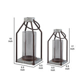 Benzara Geometric Lantern with Glass Hurricane, Set of 2, Black and Gray BM230988 Black and Gray Metal and Glass BM230988