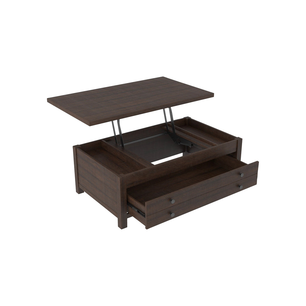 Benzara 17 Inch 1 Drawer Lift Top Wooden Cocktail Table, Brown BM231368 Brown Wood BM231368