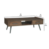 Benzara 17 Inch 2 Drawer Rectangular Wooden Cocktail Table, Brown BM231369 Brown Wood, Veneer BM231369