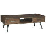 17 Inch 2 Drawer Rectangular Wooden Cocktail Table, Brown