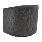 Benzara 31 Inch Barrel Back Leatherette Swivel Accent Chair, Black BM231371 Black Solid Wood, Leatherette BM231371