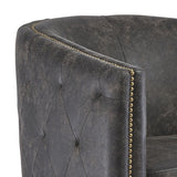 Benzara 31 Inch Barrel Back Leatherette Swivel Accent Chair, Black BM231371 Black Solid Wood, Leatherette BM231371