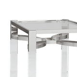 Benzara 26 Inch Metal and Acrylic Accent Table, Silver and Clear BM231375 Silver, Clear Acrylic, Metal, Glass BM231375