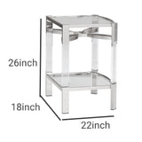 Benzara 26 Inch Metal and Acrylic Accent Table, Silver and Clear BM231375 Silver, Clear Acrylic, Metal, Glass BM231375