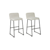 Benzara Channel Stitched Low Fabric Barstool with Sled Base, Set of 2, Gray BM231390 Gray Metal and Fabric BM231390