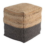 Benzara Cube Shape Jute Pouf with Braided Design, Black and Brown BM231408 Brown and Black Jute and Fabric BM231408