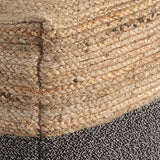 Benzara Cube Shape Jute Pouf with Braided Design, Black and Brown BM231408 Brown and Black Jute and Fabric BM231408